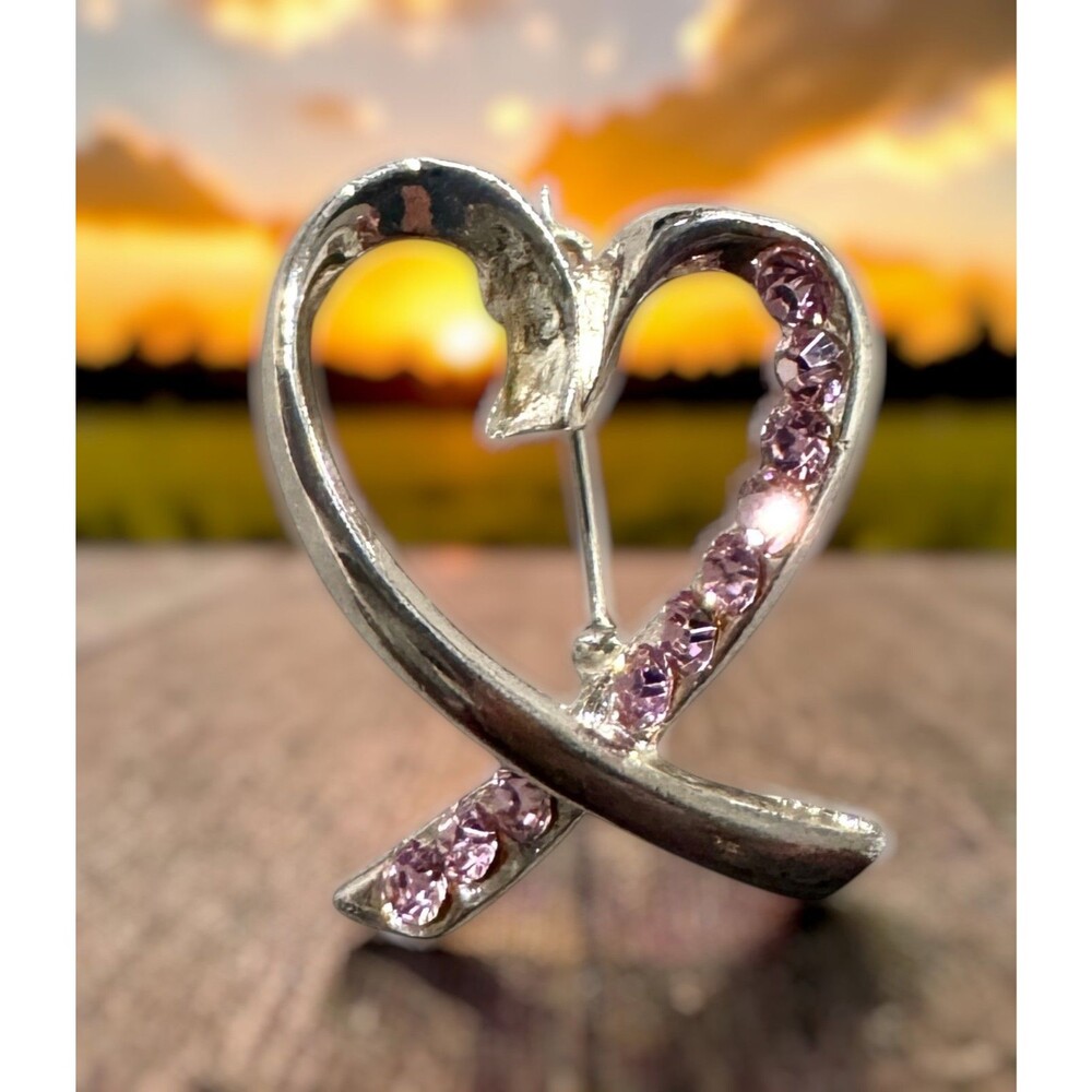 Pink Rhinestone and Silver Plated Breast Cancer Brooch #22082